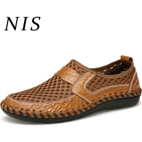 YJP Men Loafers Patchwork Leather Mesh Casual Shoes Man Summer Beach Shoes Slip-on Soft Sole Male Breathable Driving Flats