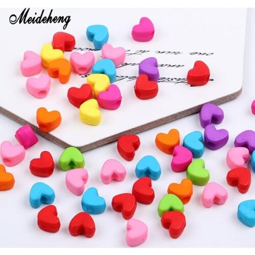Meideheng Acrylic Heart Beads Rubber Smooth Surface Big Hole Beads For Jewelry Making Needlework Bracelets Necklace Material