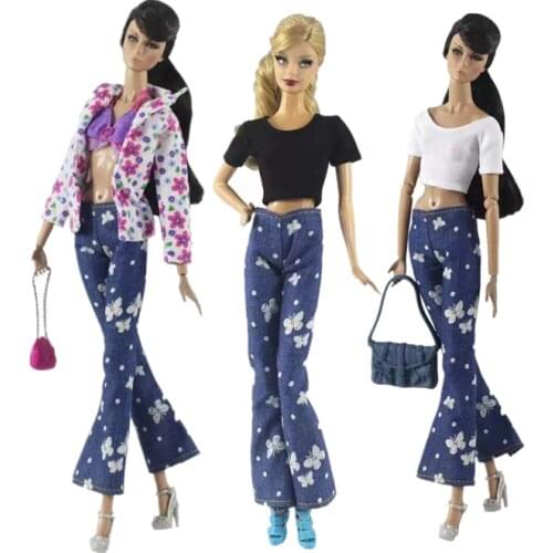 Fashion Butterfly Jeans Pants 11.5" Doll Clothes For Barbie Doll Trousers Casual Wears Bottoms 1/6 BJD Accessories Kids DIY Toy