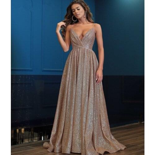 Muslim Evening Dresses A-line Spaghetti Straps Gold Sequins Sparkle Islamic Dubai Saudi Arabic Long Formal Evening Gown