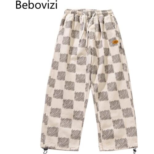 Khaki Plaid Sweatpants Men Hip Hip Streetwear Harajuku Cotton Joggers 2021 Autumn Spring Women Track Pants Trousers Harem Pants