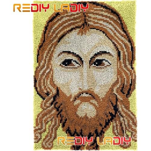 Latch Hook Rug Kits Jesus Christ Plush Wall Hangings DIY Carpet Rug Chunky Yarn Arts Cushion Crocheted Floor Mat Hobby & Crafts