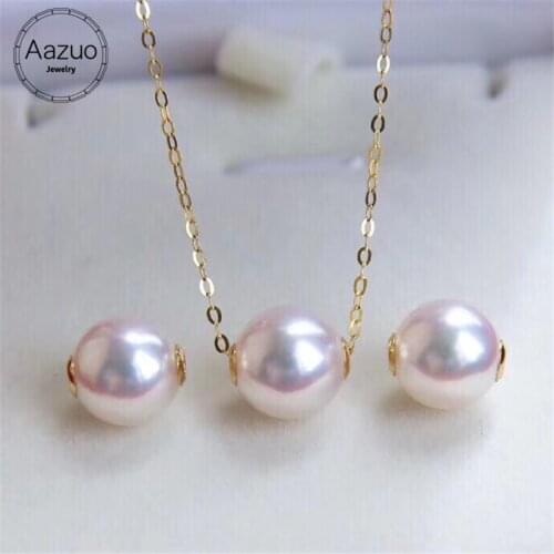 Aazuo Natural Akoya Pear 8-8.5mm Real 18K Yellow Gold White Gold Rose Gold Free Round Pendent Necklace gifted for Women Au750