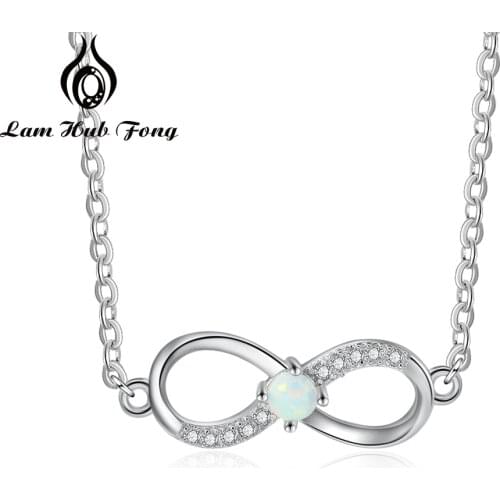 Silver Color Infinity Necklace for Women Lucky Opal Pendant Necklaces with Cubic Zircon Fashion Wedding Jewelry (Lam Hub Fong)
