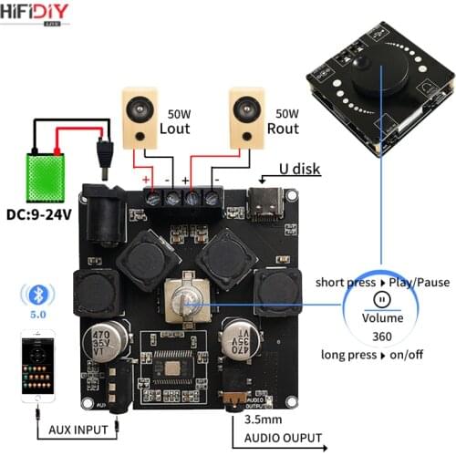 Bluetooth 5.0 TPA3116D2 Digital Power Audio Amplifier board 50WX2 100W*2 Stereo AMP Amplificador Home Theater AUX USB AP50H 100H