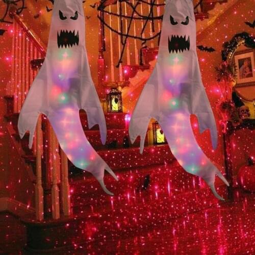 Halloween Hanging LED Glowing Ghost Windsock Ornaments Haunted House Horror Props Halloween Party Home Door Yard Outdoor Decor