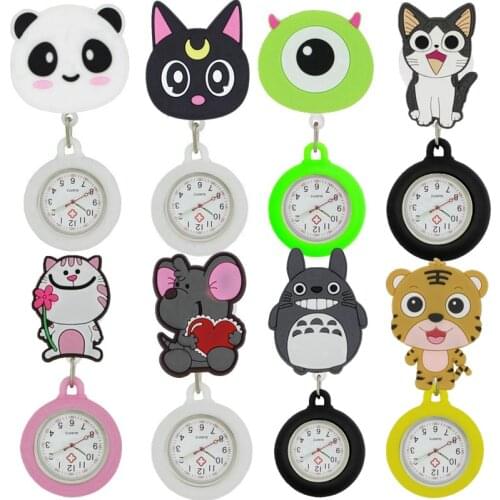 Lovely nurse doctor women mens Retractable clip pocket watches animal penda fruits strawberry cartoon gift for hospital medical