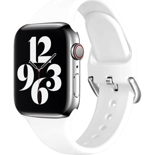 For Apple Watch Band 44mm Silicone 304 Stainless Buckle Pure Color Classic Strap for Apple Watch 40mm 42mm 38mm SE Wristband