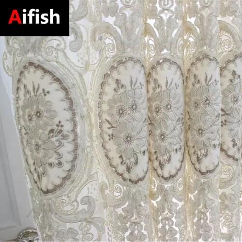 Luxurious Euro Style Tulle Velvet Embroidery Flower Indoor Decorative Window Sheer Curtain For Living Room Bedroom Home Decor 35