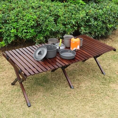 Outdoor Camping Table of Solid Wood Egg Roll Portable Foldable Vehicle-Mounted Household Pine Table Folding Table Picnic Table
