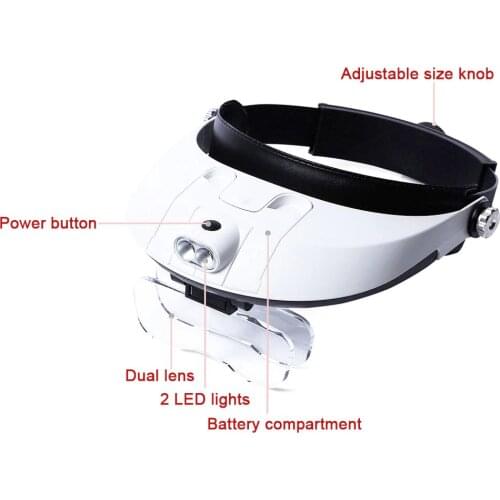 Illuminated Magnifier Magnifying Glas Magnifier Replaceable Lens Head-mounted Eye Glass Magnifying Loupe with Detachable LED2020