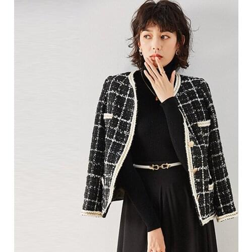 Coat Women Classic Design Knitting Plaid Autumn Jacket O Neck Short Coat Spring Autumn Jackets New Fashion
