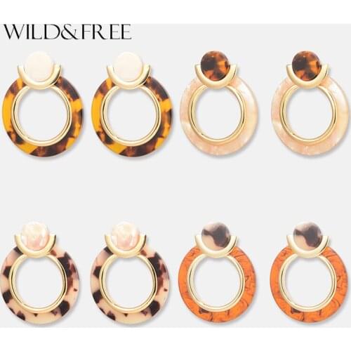 Wild&Free Round Circle Leopard Acrylic Resin Dangle Earrings For Women Gold Alloy Geometric Female Statement Earrings Jewelry