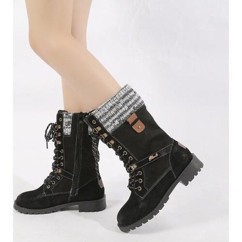Women Mid-Calf Boots Winter Shoes Women Boots Basic Round Toe Zip Platform Decor Female Shoes Warm Lace Up Shoes Botas De Mujer