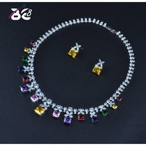 Be 8 Brilliant 2019 New Zirconia Pendant Earring Set Big Square Shape Classic 2PCS Women Jewelry Set Factory Price S368