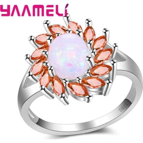 Summer New Product Flowers Shape Bright Color Cubic Zirconia Store 925 Sterling Silver With Opal Women Finger Rings