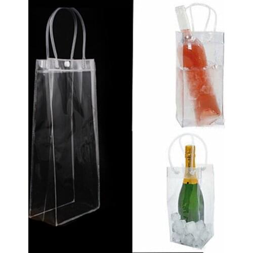1PCs Portable Wine Beer Champagne Bucket Drink Ice Bag Bottle Cooler Bag Chiller Foldable Carrier PVC Transparent Basket Bags