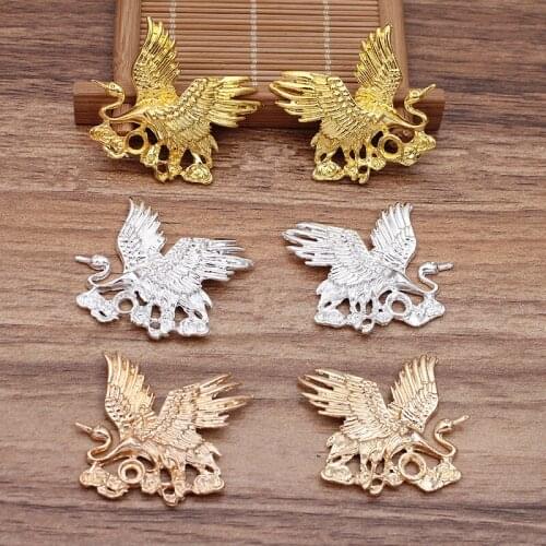 20pcs 41x38mm Gold Silver Color Crane Accessories Retro Metal Alloy Crane For Jewelry Making
