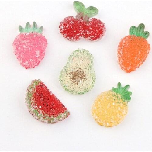 Frozening Fruit Cherry Watermelon Pineapple Avocado Carrot Rhinestone Resin Cabochons Embellishments Scrapbooking Patch 20pcs