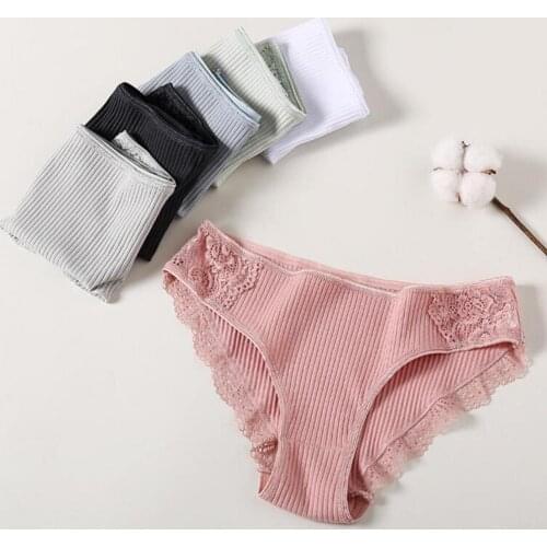 3Pcs Sexy Panties Women Solid Color Lace Patchwork Cotton Briefs Panties Sexy Lingeries Women Underwear ropa interior femenina