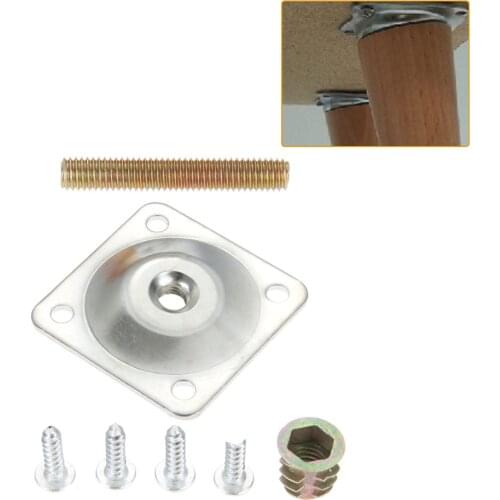 4pcs 48*48mm Iron Furniture Leg Mounting Plates Soft Table Chair Feet Attachment Plates with M8 Hanger Bolts Screws Adapters
