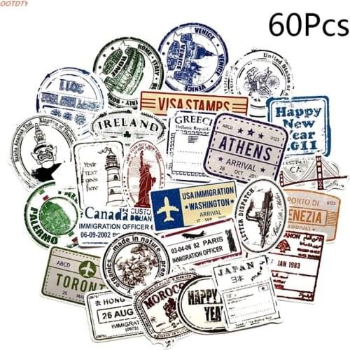 60Pcs Vintage Graffiti Stamps Paper Sticker Travel Hand Account Notebook Phone Case Scrapbook Decorations Retro Gifts