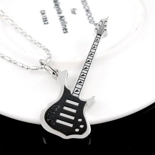 AMUMIU Charm Men Jewelry Guitar Shape Pendant Chain Necklace New Fashion Hip Hop Style Punk Jewelry Gifts HP1038