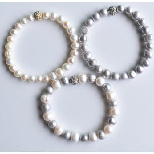 Fashion 100% Real Natural freshwater Pearl Near Round charm beads bracelet for women men jewelry free shipping