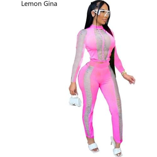 Lemon Gina Hollow Out Solid Color Splicing Perspective Pencil Pants Two Sets