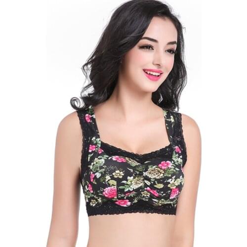 Seamless Lace Cotton Cup Bra Wire Free Plus Size Floral Vest Bras 70 75 80 85 90 95 100 BCDE Free Shipping
