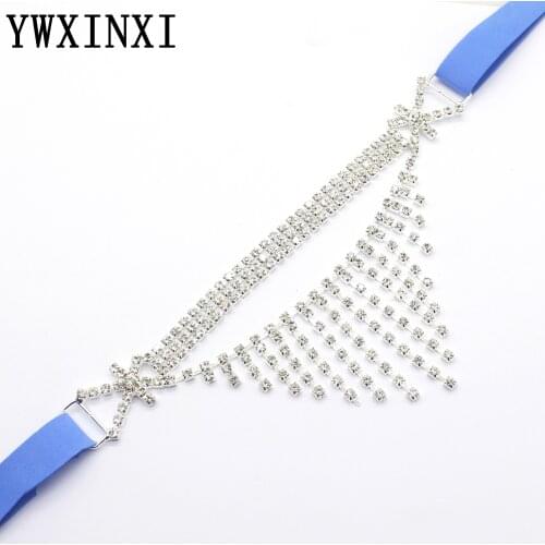 YWXINXI new fashion 65x155MM silver boutique rhinestone chain, charming sexy shiny swimsuit decorative buckle bikini connector