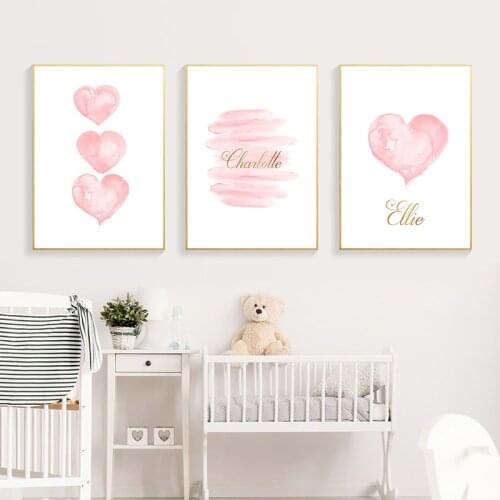 Children pink love name custom art painting wall art canvas painting poster for living room home interior wall art decoration