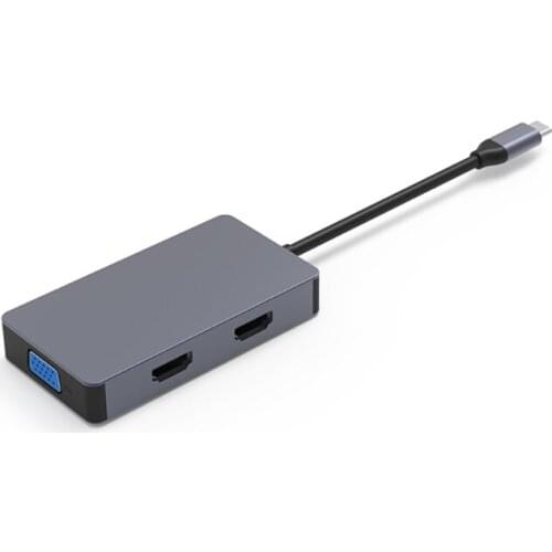 R2JA Dual HDMI-Compatible Type C Hub 5 in1 Docking Station VGA PD USB3.0 Adapter HDD