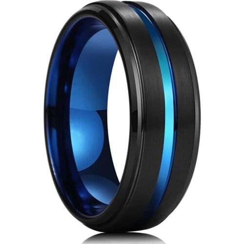 FDLK Mens Fashion 8mm Stainless Steel Ring Blue Groove Wedding Band Comfort fit for Mens Ring Ring Size 6-13