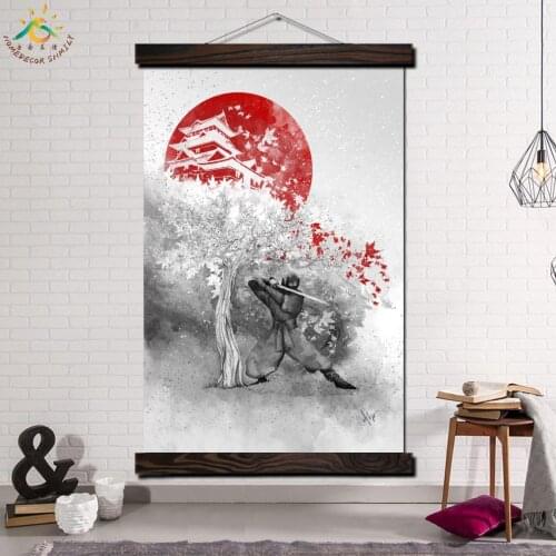 Samurai Japan Art Scroll Painting Modern Canvas Art Prints Poster Wall Painting Artwork Wall Art Pictures Home Decoration