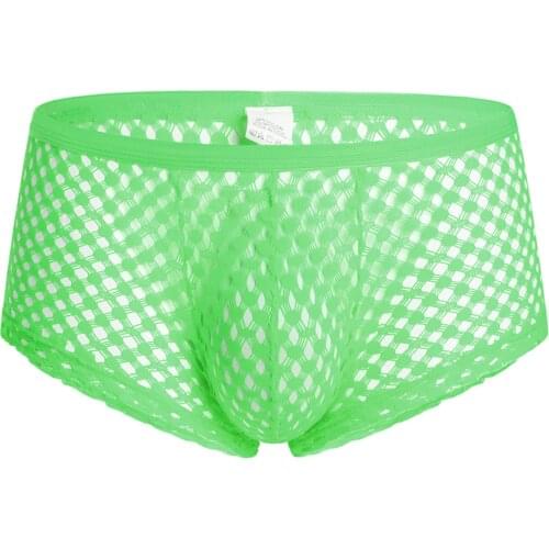 Plaid Fishnet Boxer Shorts Sexy Underwear Men Transparent Mesh Boxers Male Hollow Underpants Erotic Lingerie Clubwear