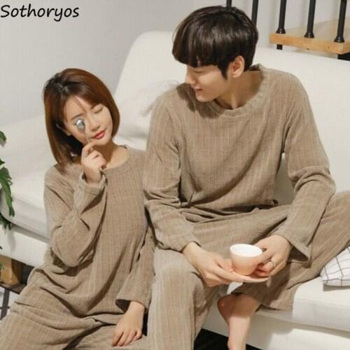 Couple Solid Women Pajama Sets Simple Korean Style Comfortable Leisure Fashion Chic Spring New Homewear Warm Long Sleeve Daily