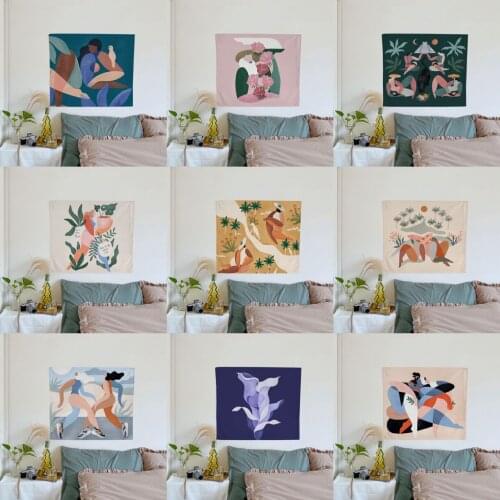 Korea Ins Tapestry Wall Hanging Cute Lady Pattern Tapestry Plant Painted Cloth Background Blanket Decor Home Living Room Balcony