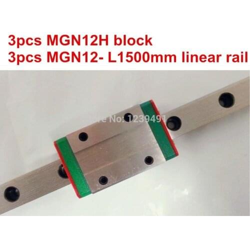 Kossel Mini MGN12 12mm miniature linear rail slide = 3pcs 12mm L-1500mm rail+3pcs MGN12H carriage for X Y Z axis