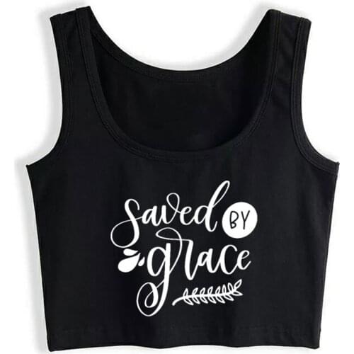 Crop Top Female Inspirational Quotes Saved By Grace Street Inscriptions Print Tank Top Women
