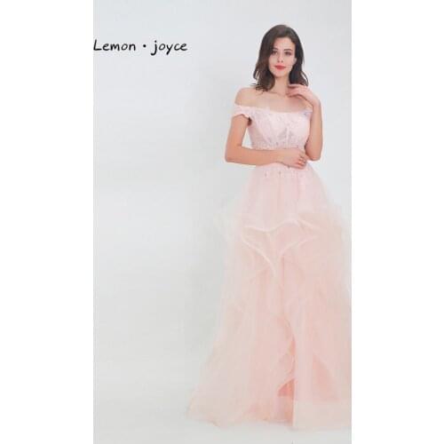 Lemon joyce Formal Pink Evening Dresses 2020 Sexy Two-pieces Backless Party Prom Gowns Plus Size robe de soiree