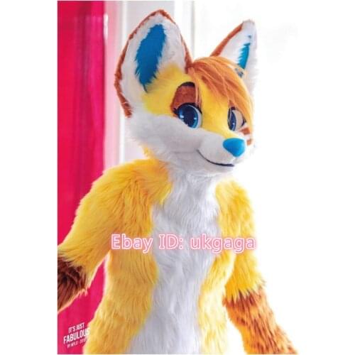 Best Quality on Gold Dog Mascot Costume Fancy Dress Fursuit Birthday Cosplay Furry Christmas