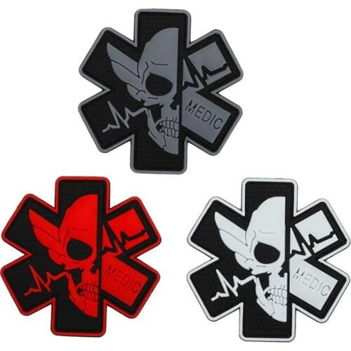 MEDIC SKULL patches outdoor pvc waterproof military patches hook back tactical patch army badge for backpack
