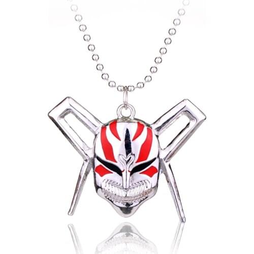 MQCHUN Anime Jewelry BLEACH Kurosaki Ichigo Mask Necklace Hip Hop Pendants Necklaces Beads Chain Trinket