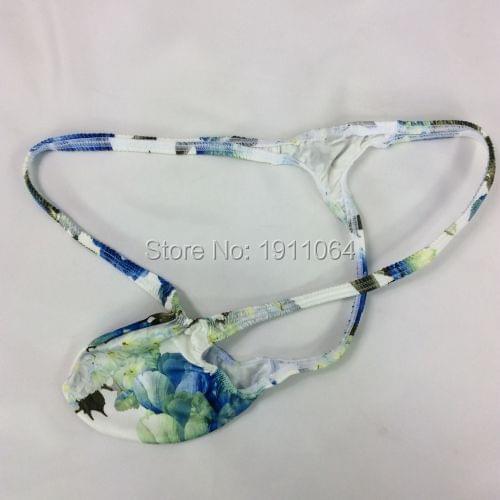 Mens Sexy Thong Bulge Pouch T-back Grape Smugglers Floral prints stretchy Jersey G4034 beige ground