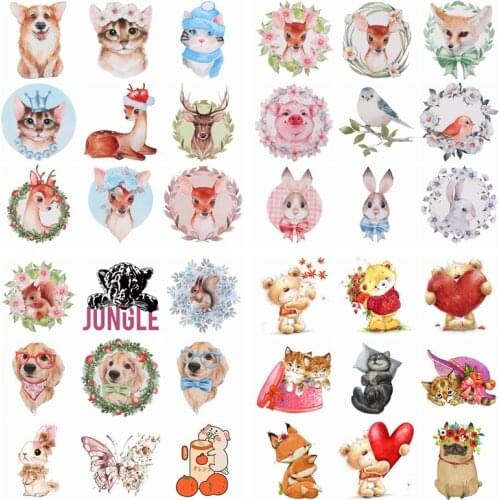 2020 new Lovely Animal Heat Transfer Vinyl Stickers Iron On Patches For kids Clothing Thermal Transfer Press Applique On Clothes