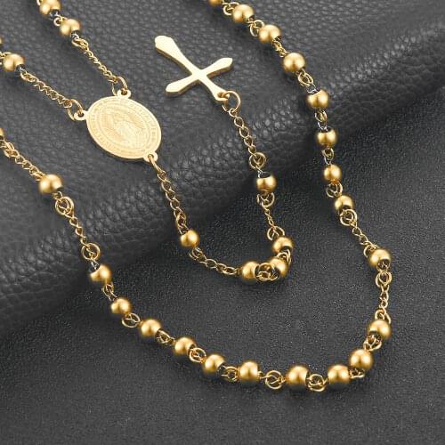 New Fashion Cross Rosary Necklace Classic Prayer Jesus Chain Men and Women Jewelry