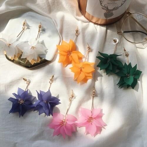 New Arrival Colorful Plastic Petals Earrings Alloy Mental Long DropEarrings For Girls Gifts fashion women Jewelry