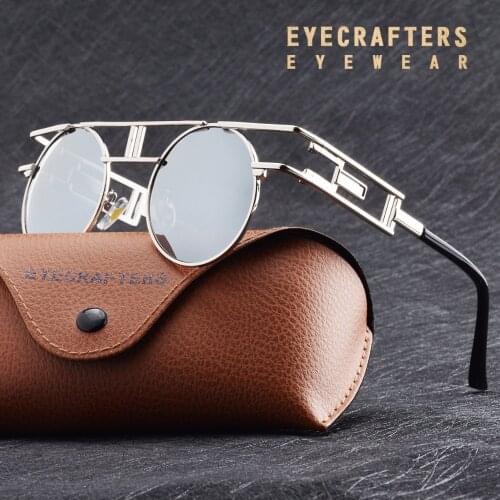 Women Brand Designer Round Men Gothic Sun glasses Vintage Eyeglasses Quality Metal Polarized Steampunk Sunglasses