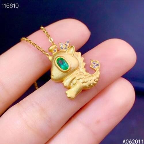 KJJEAXCMY fine jewelry natural Emerald 925 sterling silver lovely dinosaur girl new pendant necklace chain support test